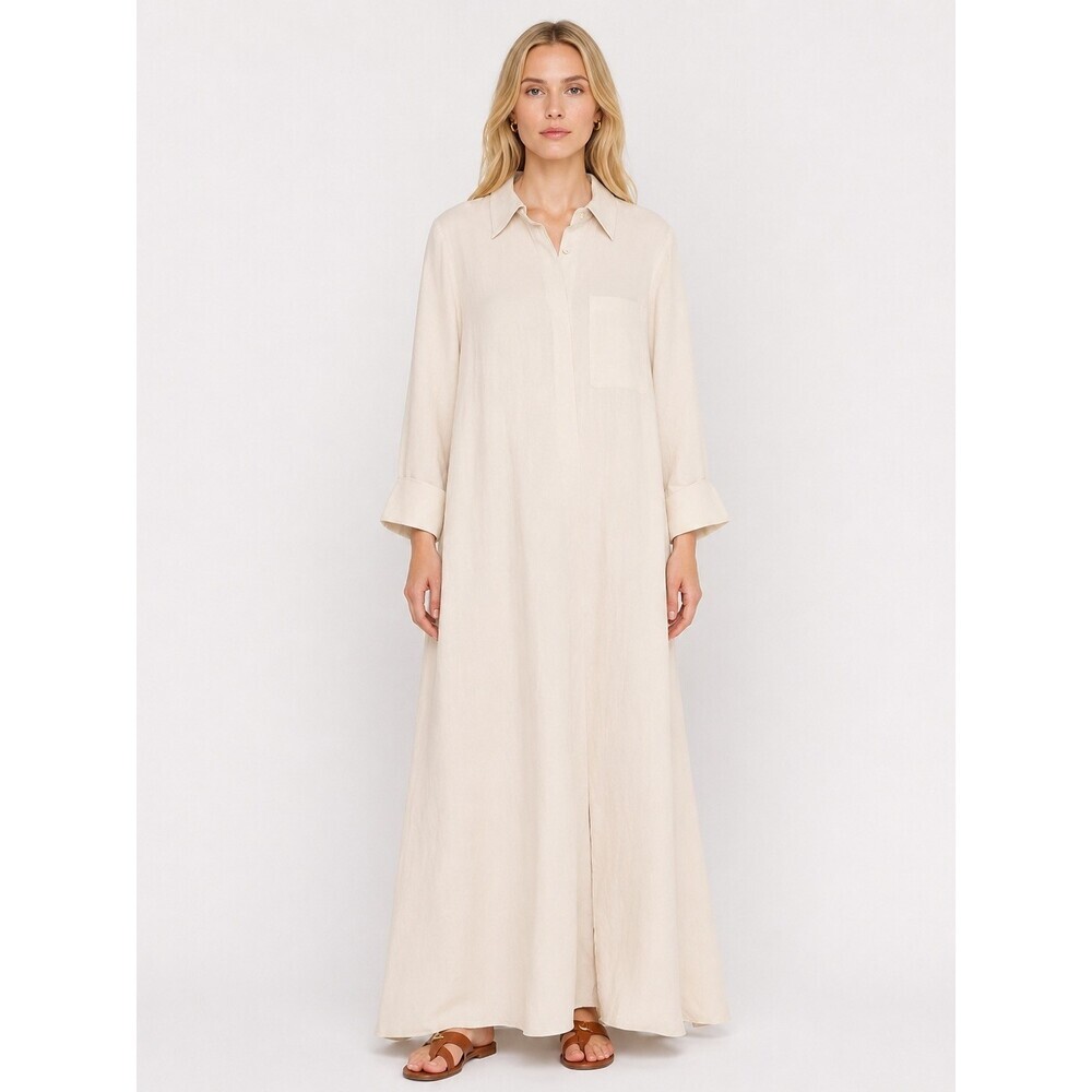 TWP Jenny's Long Sleeve Maxi Shirtdress oversized beige size XS